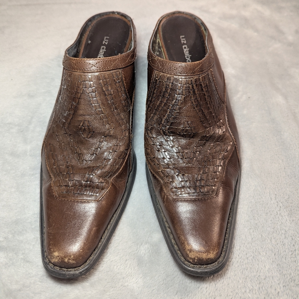 Vintage Liz Claiborne Brown Leather Mules Square Toe Basket Weave Womens 7.5